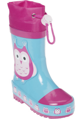 Blauw / Roze met uil regenlaars van Playshoes