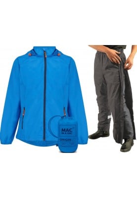 Blauwe regenpak van Mac in a Sac (broek met volledige rits)