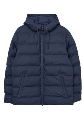 Donkerblauw gewatteerde heren winterjas Hrom van Tantä