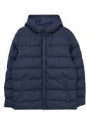 Donkerblauw gewatteerde heren winterjas Hrom van Tantä