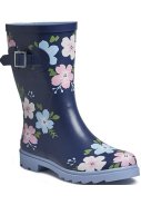 Donkerblauw met bloemen korte dameslaars Lucy