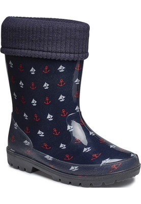 Donkerblauw met maritieme print gevoerde kinderlaarsje Mike