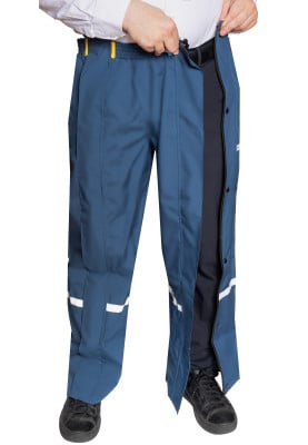 Donkerblauwe regenbroek met volledige rits van Hello Rain