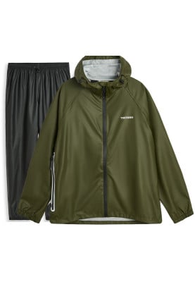 Donkergroen met zwarte broek ademende regenpak Packable Rainbreaker van Tretorn