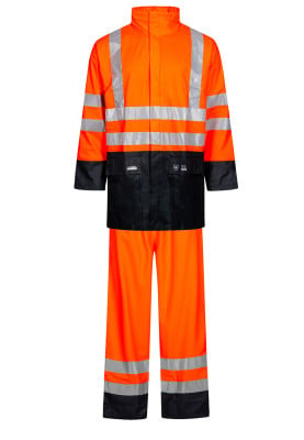 Fluor oranje / donkerblauwe Hi-Vis regenpak van Lyngsøe Rainwear