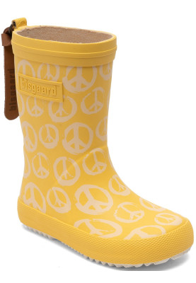 Gele kinderregenlaars Fashion "Peace on Earth" van Bisgaard