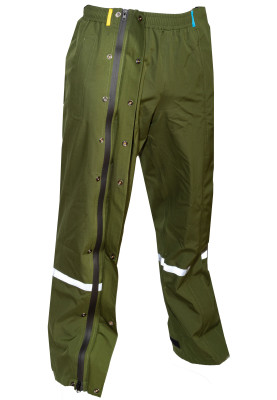 Groen (Olive) extra lange Storm regenbroek met volledige rits en overschoenen