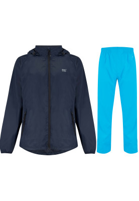 Navy / neon blauwe regenpak van Mac in a Sac (Neon blauwe broek met volledige rits)