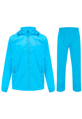 Neon blauwe regenpak van Mac in a Sac (Neon blauwe broek met volledige rits)