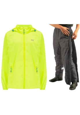 Neon gele regenpak van Mac in a Sac (broek met volledige rits)