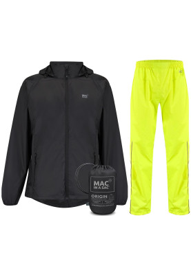 Zwart regenpak van Mac in a Sac (Neon gele broek met volledige rits)