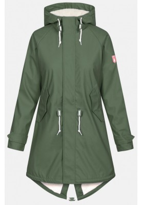 Olive Friese Tidaholm parka met off white teddy voering van Derbe 