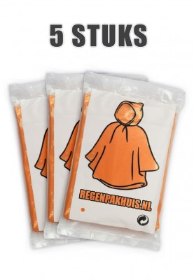 Oranje wegwerp regenponcho's (5 stuks)