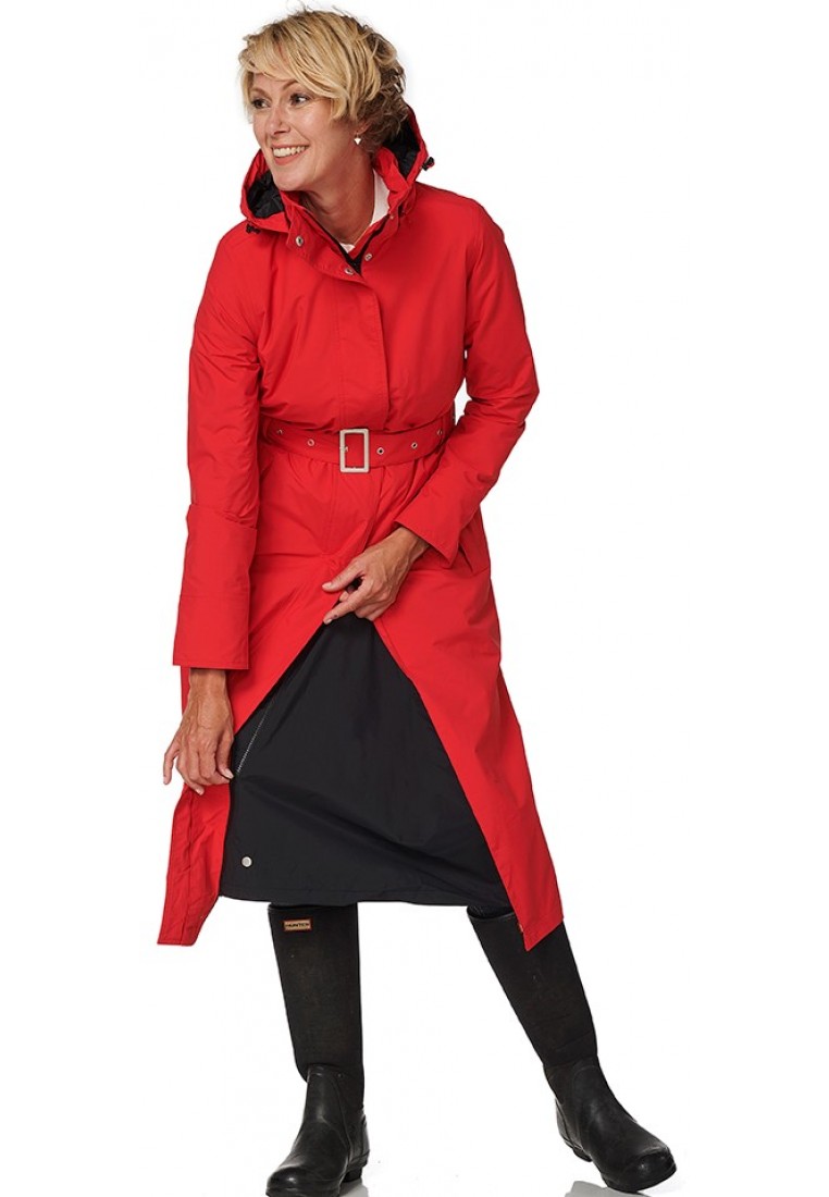 binnenvallen Verslaving zwanger Rode lange regenjas met zwarte tussenstuk Montreal - Dames Regenjassen