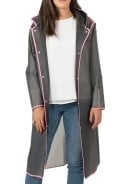 Semi transparante zwarte regenjas City Trench  met roze bies 1