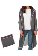 Semi transparante zwarte regenjas City Trench  met roze bies 3