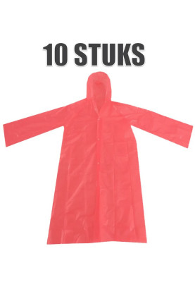 Wegwerp regenjas met drukkers (rood) - 10 stuks