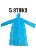 Wegwerp regenjas met drukkers sluiting (blauw) - 5 stuks