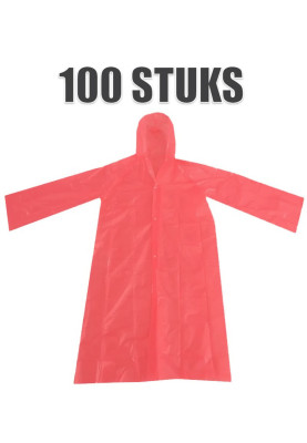 Wegwerp regenjas met drukknopen (rood) - 100 stuks