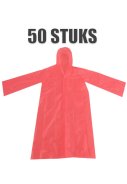 Wegwerp regenjas met sluiting (rood) - 50 stuks