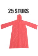 Wegwerp regenjas met voorsluiting (rood) - 25 stuks
