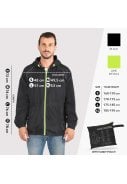 Zwart met neon gele bies regenjas Windbreaker van Perletti 3