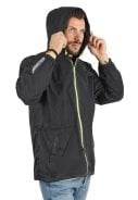 Zwart met neon gele bies regenjas Windbreaker van Perletti 1